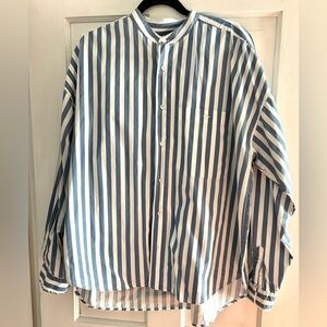 Vintage City Streets Blue and White Striped Cotton Button Down Shirt Sz L
